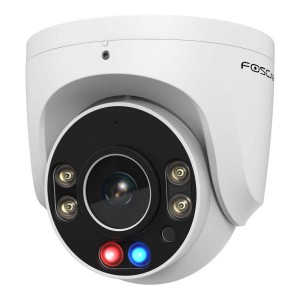 Foscam W5EP intelligente 5 MP POE-Überwachungskamera mit integrierten Scheinwerfern, Rot-blaue Warnlichter und einer Alarmsirene (weiß)