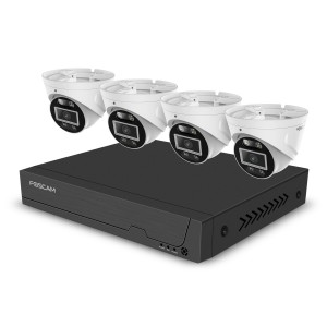 Foscam FNA108E-T4-2T 8-Kanal 4K 8 MP PoE Komplettset für die Videoüberwachung mit 4 Überwachungskameras