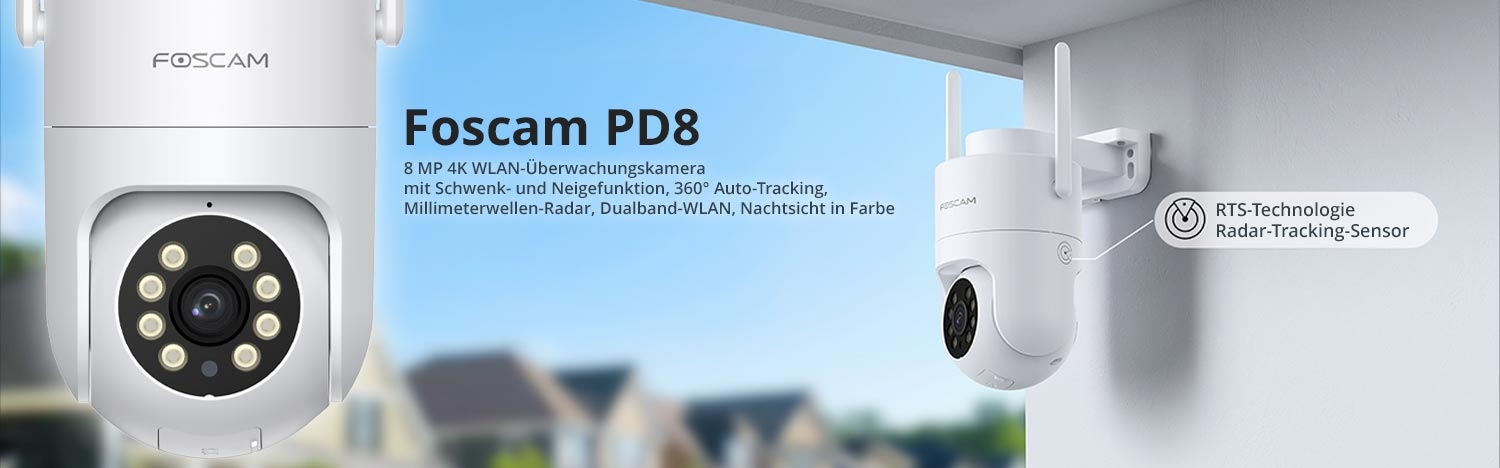 Foscam PD8 - leistungsstarke 8 MP 4K WLAN-&Uuml;berwachungskamera f&uuml;r den Au&szlig;enbereich mit modernster Netzwerktechnologie und intelligenter Sensortechnik