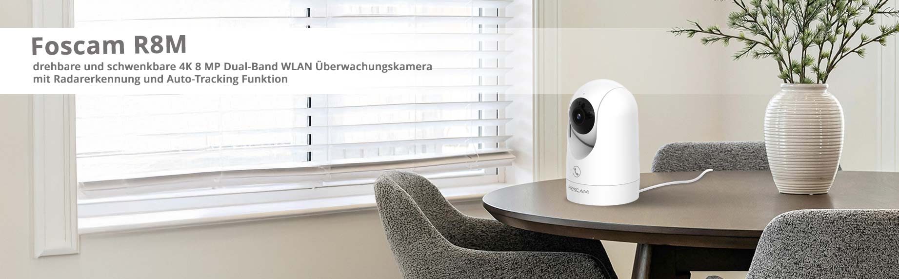 Foscam R8M drehbare und schwenkbare 4K 8 MP Dual-Band WLAN Innen-&Uuml;berwachungskamera mit Radarerkennung