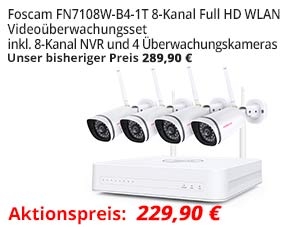 Foscam FN7108W-B4-1T 8-Kanal Full HD WLAN Videoüberwachungsset inkl. 8-Kanal NVR und 4 Full HD wetterfeste Überwachungskameras