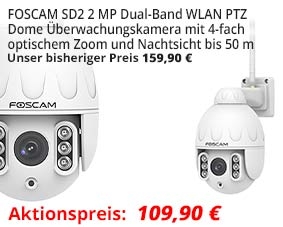 FOSCAM SD2 2 MP 1080P Dual-Band WLAN PTZ Dome Überwachungskamera mit 4-fach optischem Zoom und Nachtsicht bis 50 Meter