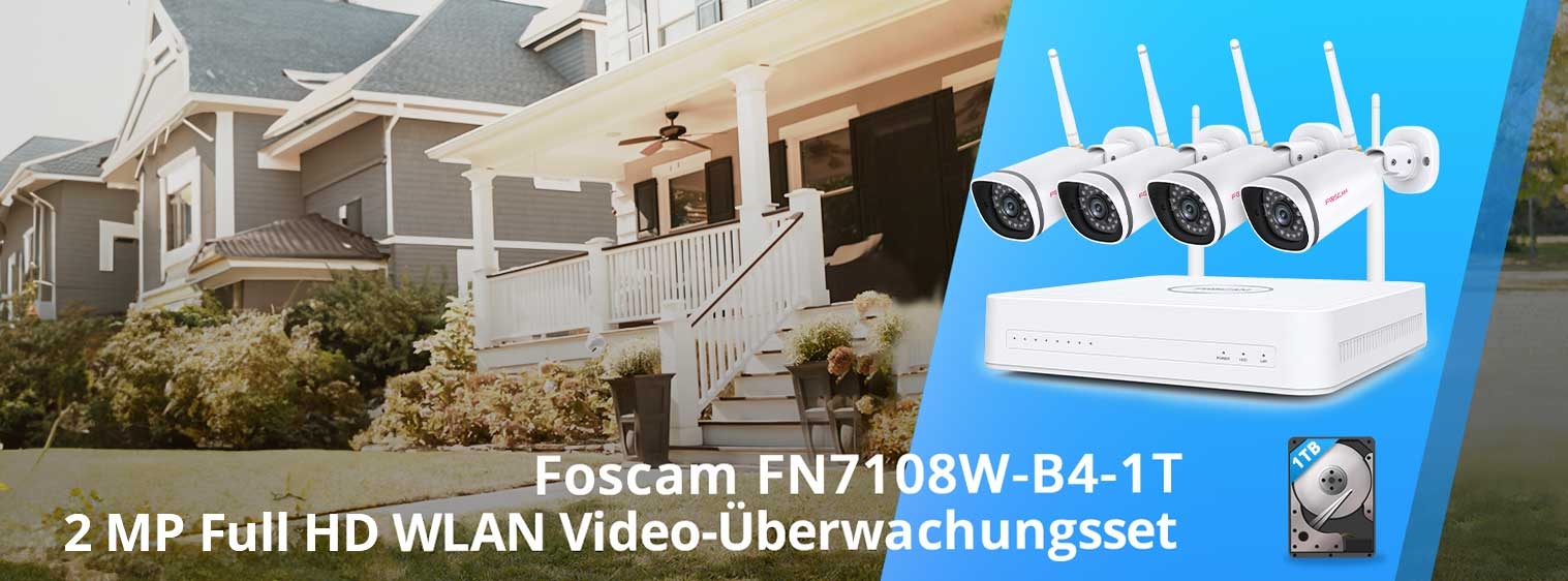 Foscam FN7108W-B4-1T 8-Kanal Full HD WLAN Überwachungsset mit 4 Überwachungskameras