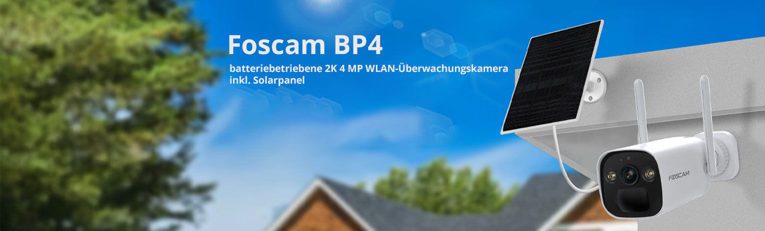Foscam BP4 batteriebetriebene 2K 4 MP WLAN-Überwachungskamera inkl. Solarpanel