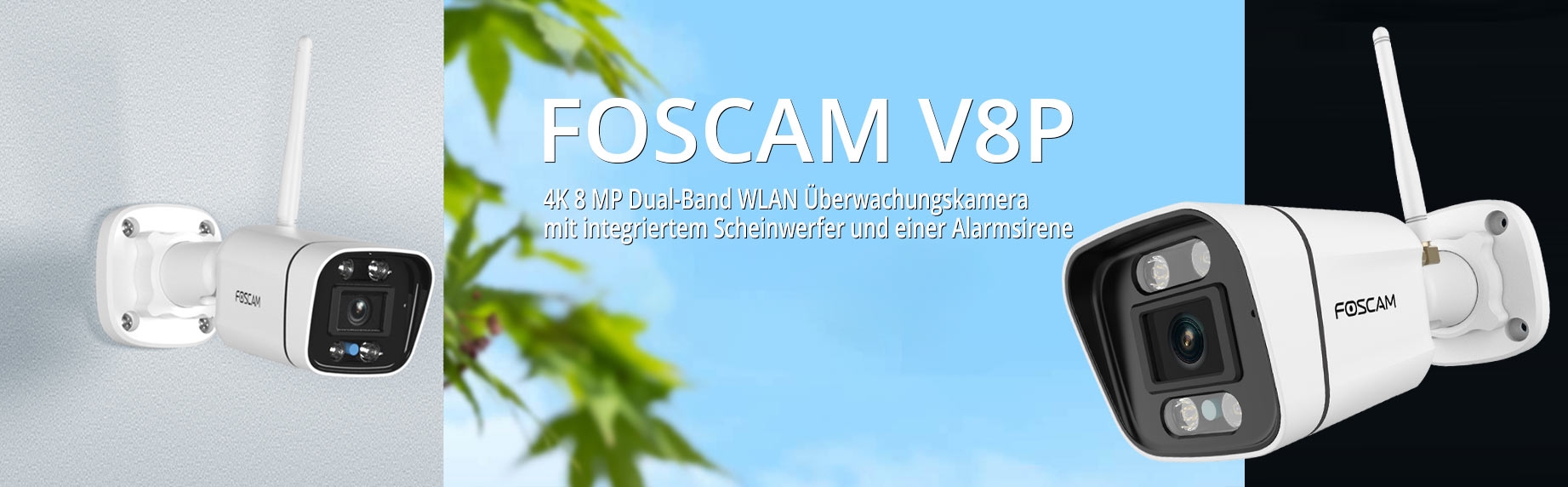 4K 8 MP Dual-Band WLAN Überwachungskamera mit integriertem Scheinwerfer und einer Alarmsirene