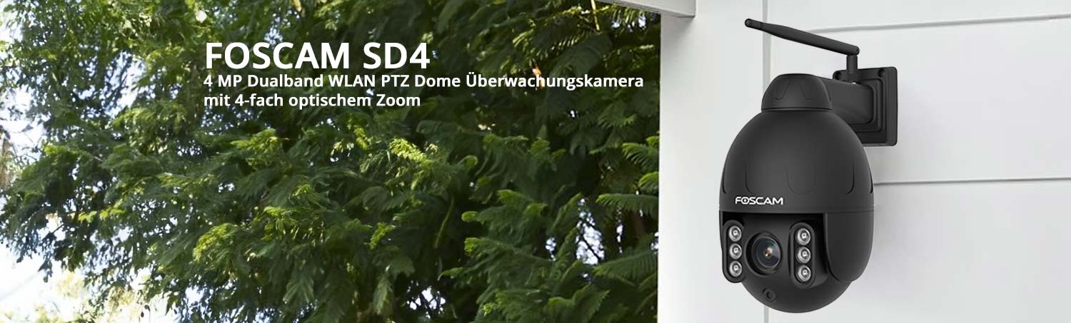 FOSCAM SD4 4 MP Dualband WLAN PTZ Dome Überwachungskamera mit 4-fach optischem Zoom