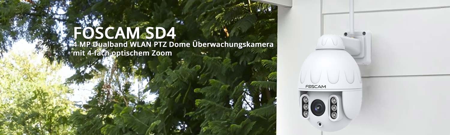 FOSCAM SD4 4 MP Dualband WLAN PTZ Dome Überwachungskamera mit 4-fach optischem Zoom